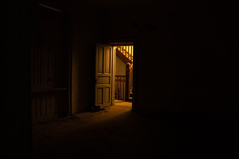 a door in a dark room